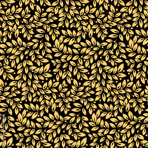 Flower pattern. Seamless black and gold ornament. Graphic vector background. Ornament for fabric, wallpaper, packaging