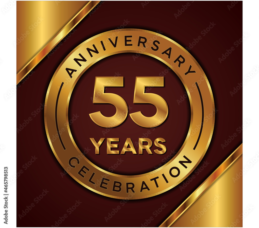 55 years anniversary celebration, vector design with gold color on brown background with simple and luxury design. logo vector template.