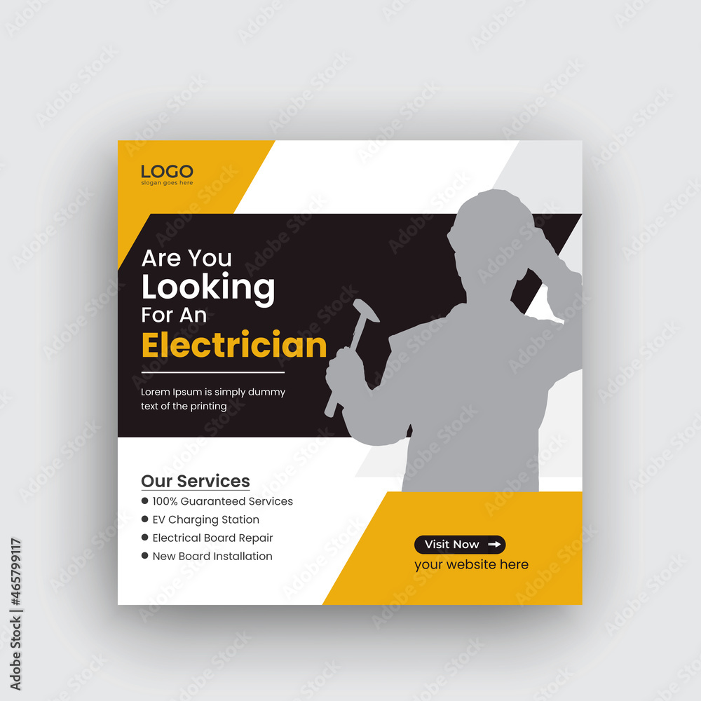 Electrician promotional Square banner social media post or instagram