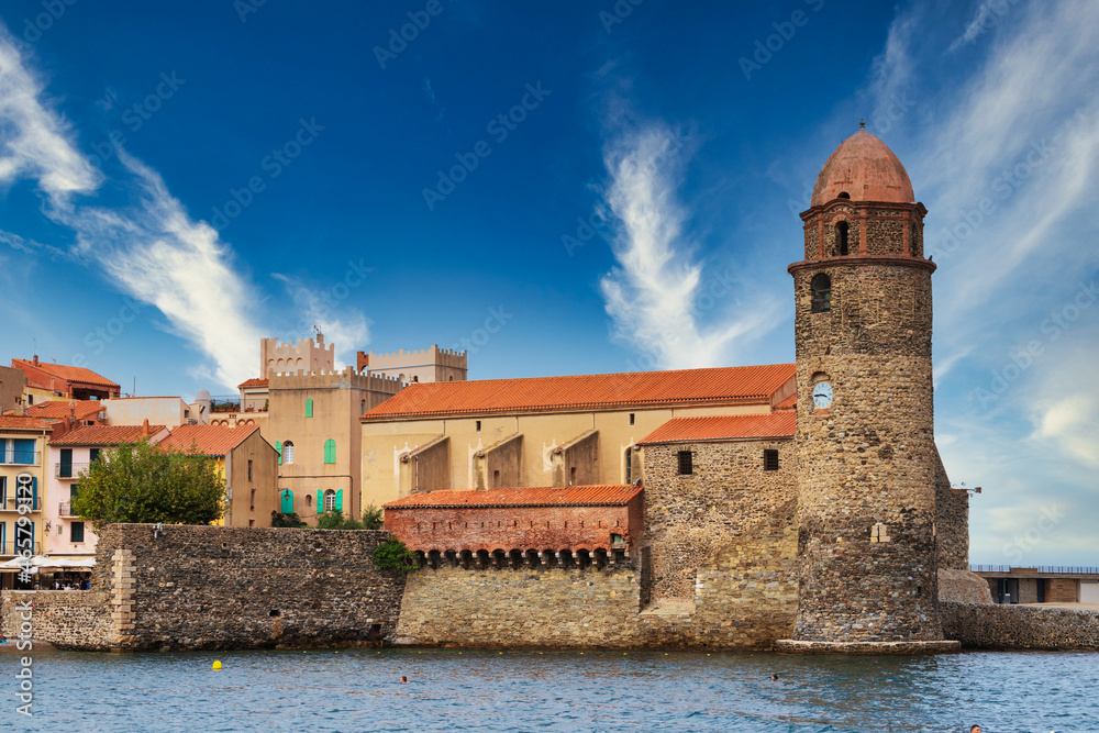 Collioure old port and bell tower Collioure old port and bell tower