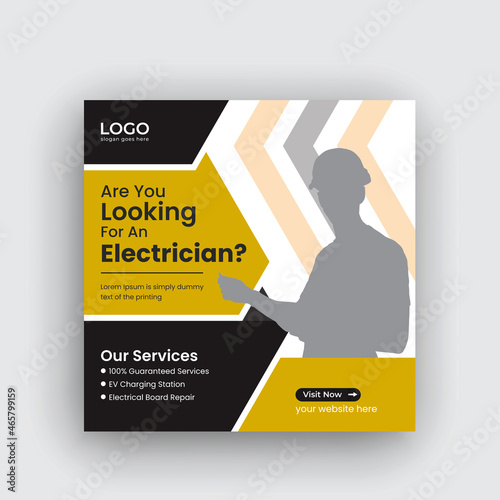 Electrician promotional Square banner social media post or instagram banner template Premium Vector