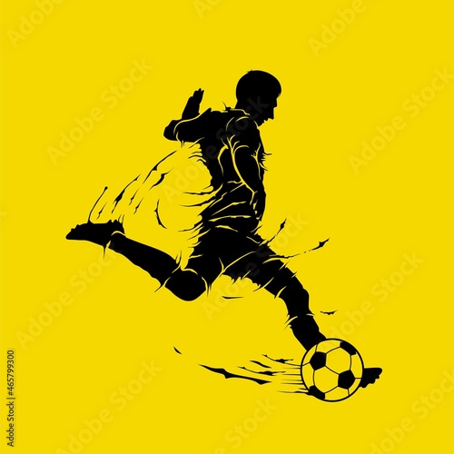 vector football player silhouette. player shooting. yellow background