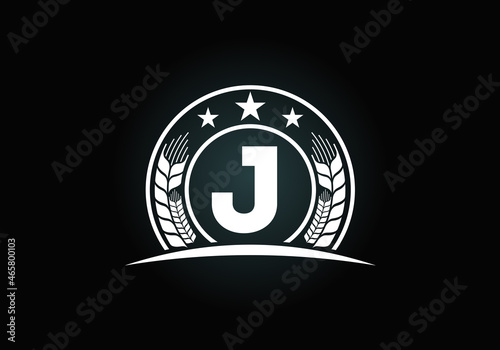 Initial J monogram alphabet symbol design incorporated with Wheat, barley, or rye. Agriculture logo concept. Font emblem. Logo for agriculture business and company identity