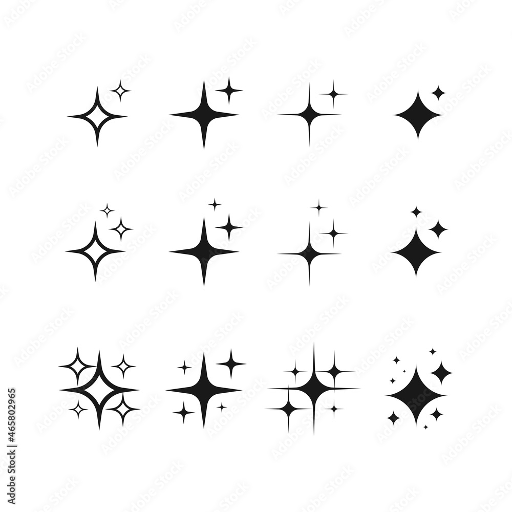 Set of shine icons, clean star icon, twinkling stars, sparkle light, shining burst vector design concept