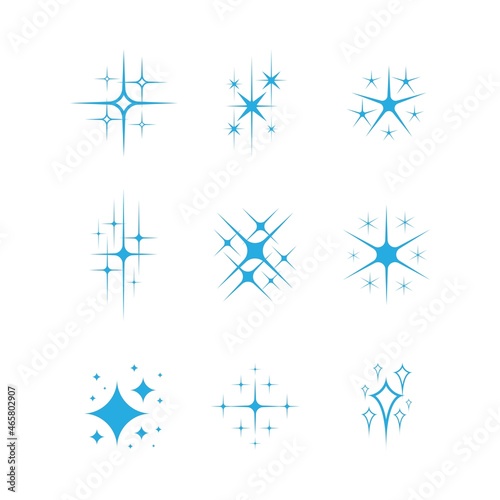 Set of shine icons, clean star icon, twinkling stars, sparkle light, shining burst vector design concept