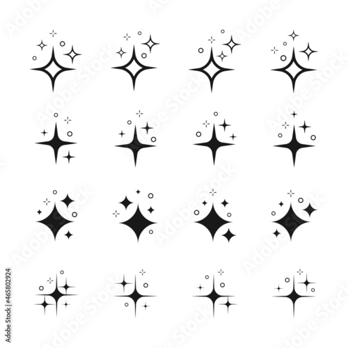 Set of shine icons, clean star icon, twinkling stars, sparkle light, shining burst vector design concept