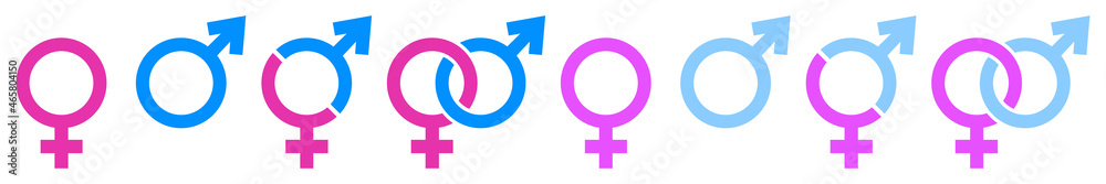 Set of male and female signs. Sexual orientation icon. Arrows up and down position, gender symbol. Male, female sex sign. Vector illustration. Set of male and female signs. Sexual orientation icon. Arrows up and down position, gender symbol. Male, female sex sign. Vector illustration.