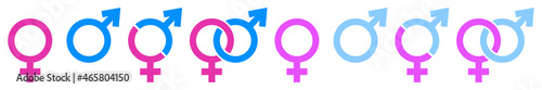 Set of male and female signs. Sexual orientation icon. Arrows up and down position, gender symbol. Male, female sex sign. Vector illustration.