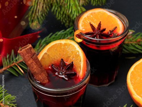 Mulled wine with cinnamon and anise stars, square image