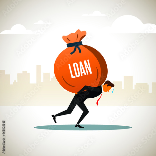 loan burden. man carrying loan bag .