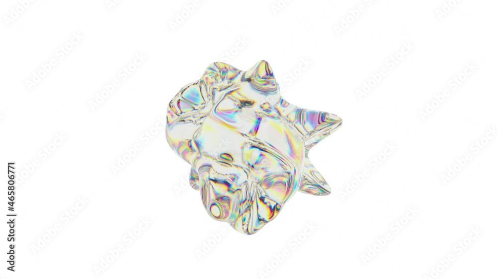 Infinitely moving abstract art object made of transparent material on a white background. Seamless loop.
