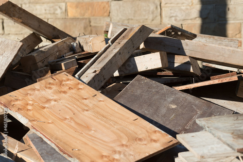 heap of wood construction materials