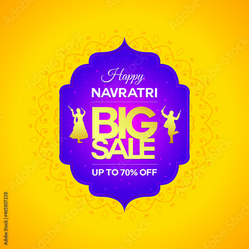 Happy Navratri Festival Big sale Offer, Template, Banner, Logo Design, Poster, Unit, Label, Web Header, Vector, illustration, Tag, Dandiya Celebration background, Sign, Symbol, 70%off, Modern logo