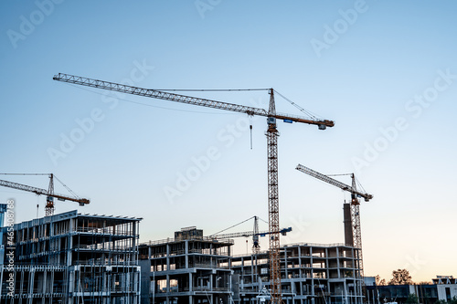 Construction site and crane. Construction of new buildings (1107)