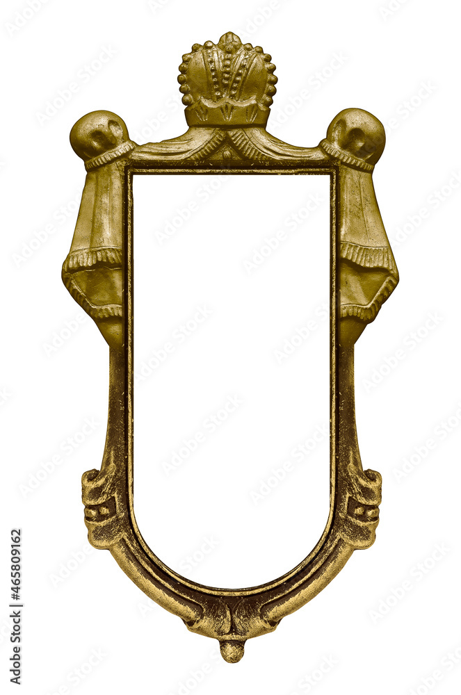 Gothic panoramic golden frame with a crown for paintings, mirrors or photo isolated on white background. Design element with clipping path Gothic panoramic golden frame with a crown for paintings, mirrors or photo isolated on white background. Design element with clipping path