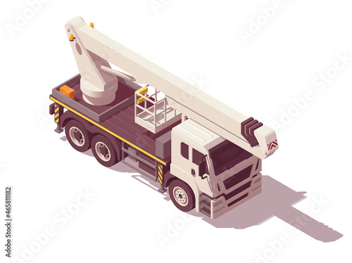 Isometric aerial truck. Isolated low poly cherry picker on white backgroung. Vector illustrator. Collection photo