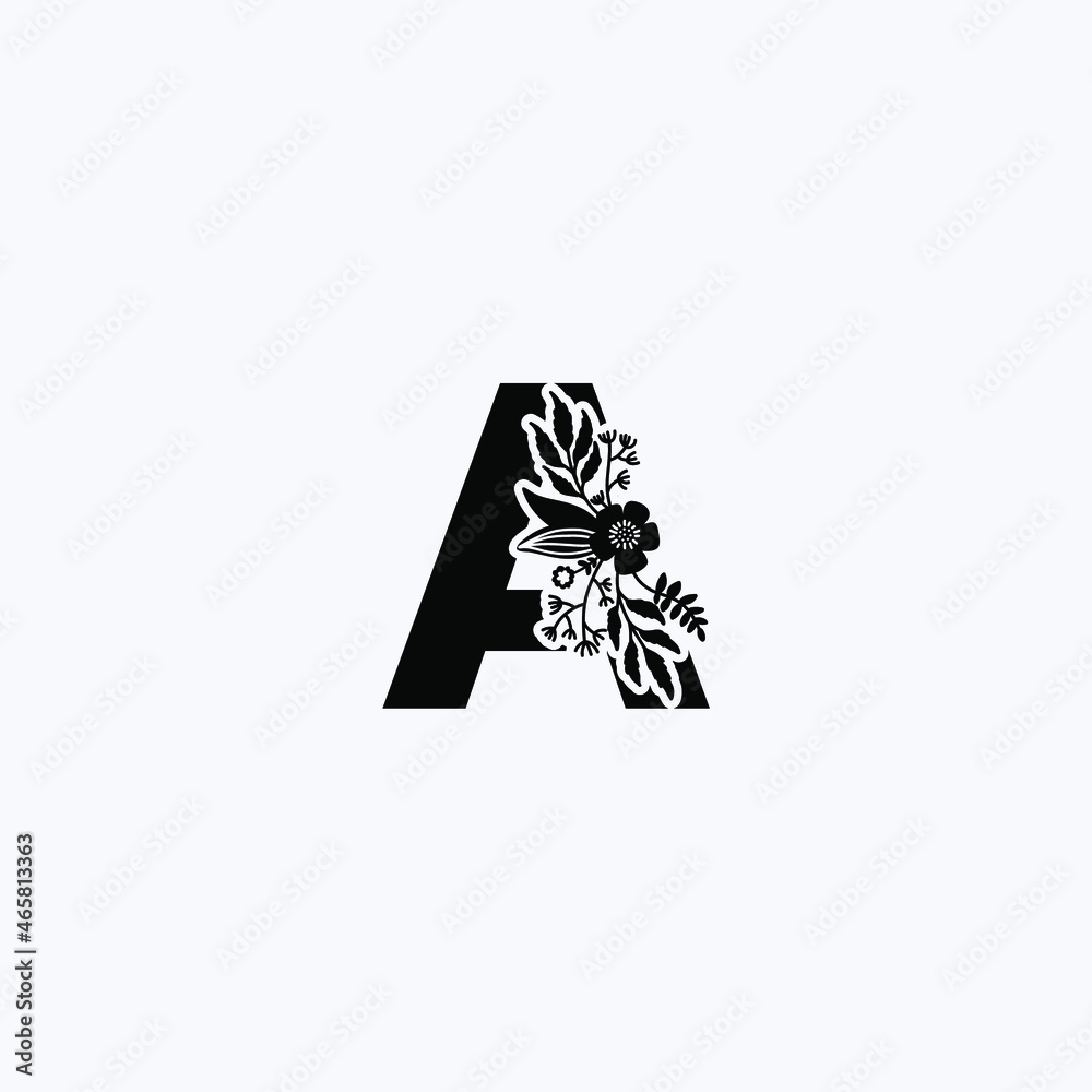 letter A leaf icon logo design concept, floral logo, icon, sign vector, vintage letter logo, classical lettering