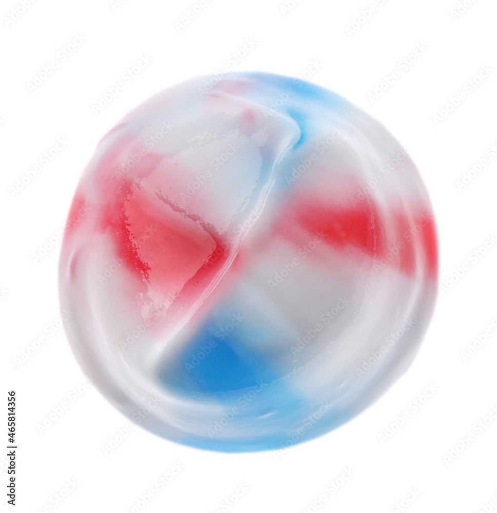 Smear of colorful toothpaste isolated on white, top view Smear of colorful toothpaste isolated on white, top view