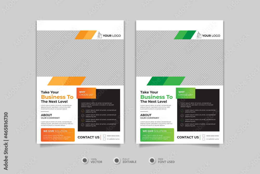 Corporate business flyer template design set with orange and lemon gradient color. marketing, business proposal, promotion, advertise, publication, cover design.