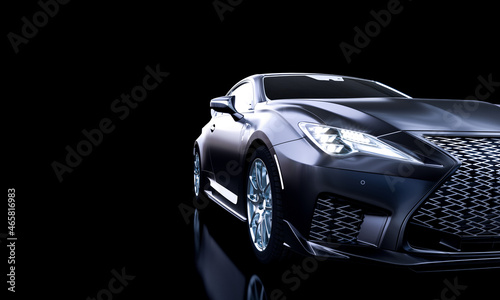 black luxury sports car on dark background.