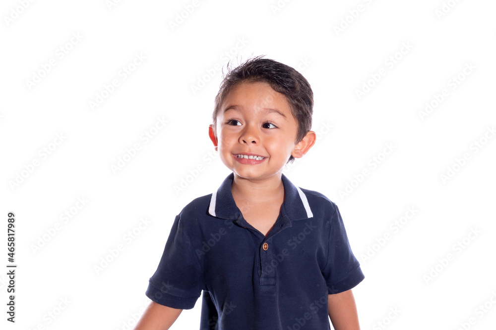 Beautiful smiling happy child isolated on white background. Latin boy showing his smile. Beautiful smiling happy child isolated on white background. Latin boy showing his smile.