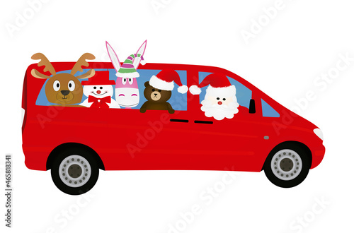 Santa Claus drive bus. vector