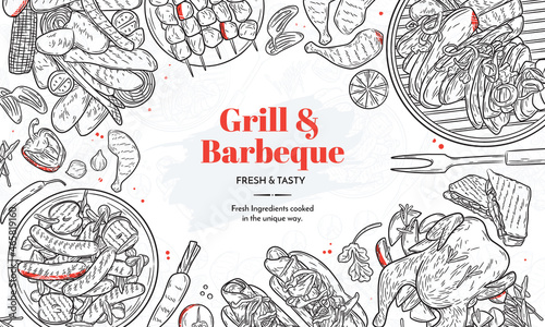 Grill and Barbecue Hand Drawn Elements