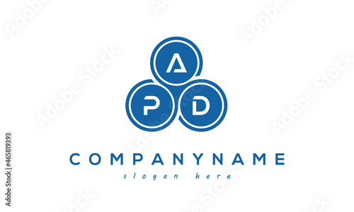 APD three letters creative circle logo design with blue