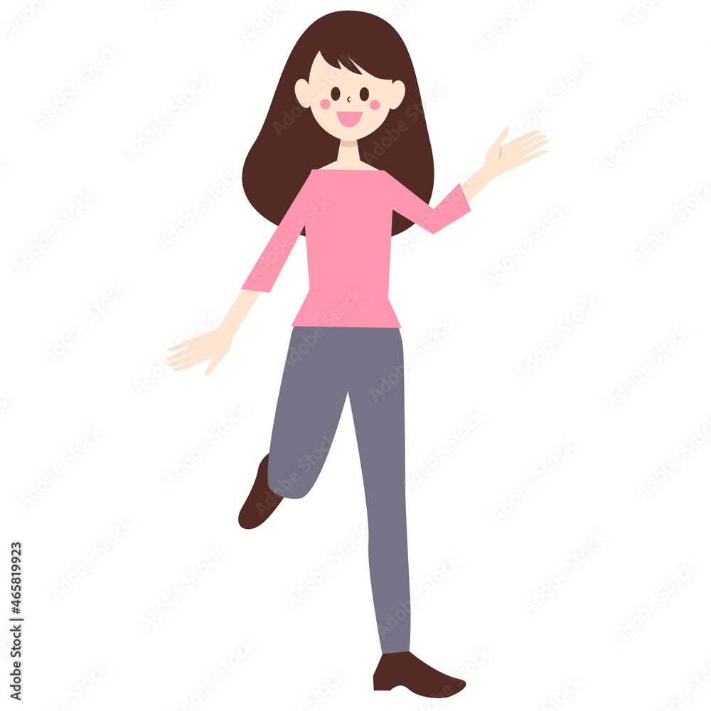 ズボン姿の女性 案内のポーズ ズボン姿の女性 案内のポーズ