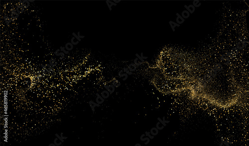 Abstract Gold design element with glitter effect on dark background for greeting card and disqount voucher.
