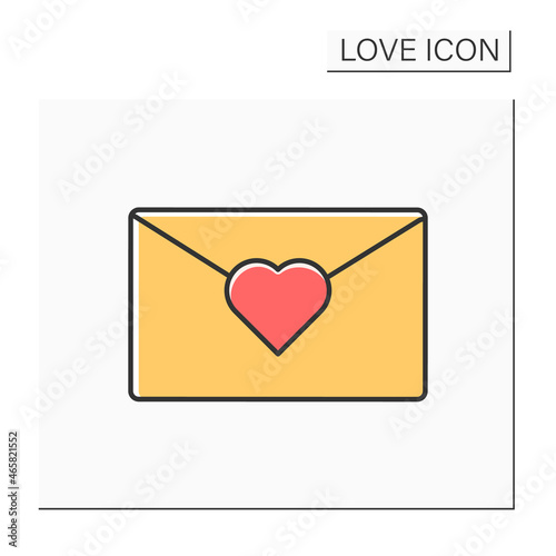 Romantic letter color icon. Love letter for beloved person. Love declaration. Love concept. Isolated vector illustration