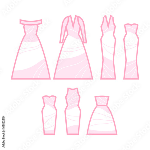 Cocktail and wedding dresses. Vector icon set photo