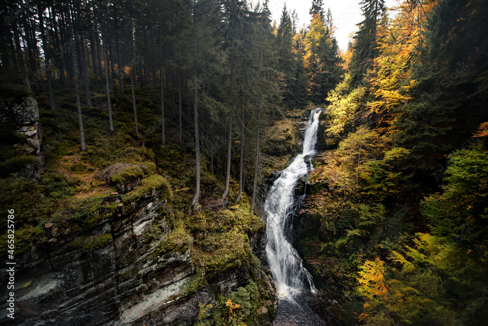 waterfall in autumn - obrazy, fototapety, plakaty 