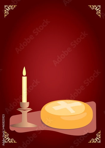 red postcard with candle and ritual bread for Slava holiday - vector background