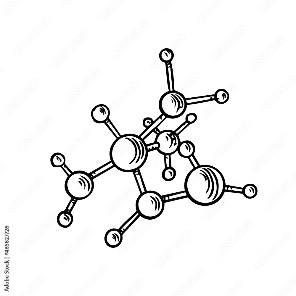 Chemical formula or molecule sketch. Medicine drawing. Vector doodle set. Education doodle icon. Outline black ink for infographic, website or app.