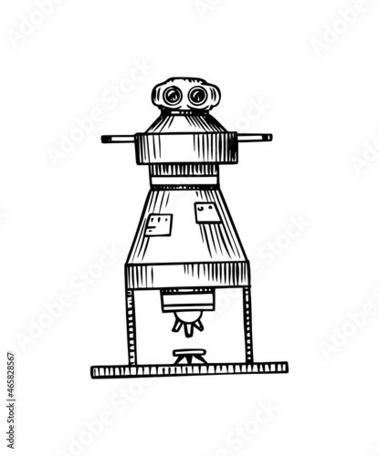 Artificial intelligence concept. Robot in Vintage style. Replicant or Android. Hand drawn Future technology. Engraved Monochrome Sketch.