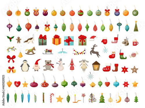 Collection of Christmas toys, gifts and tree decorations.