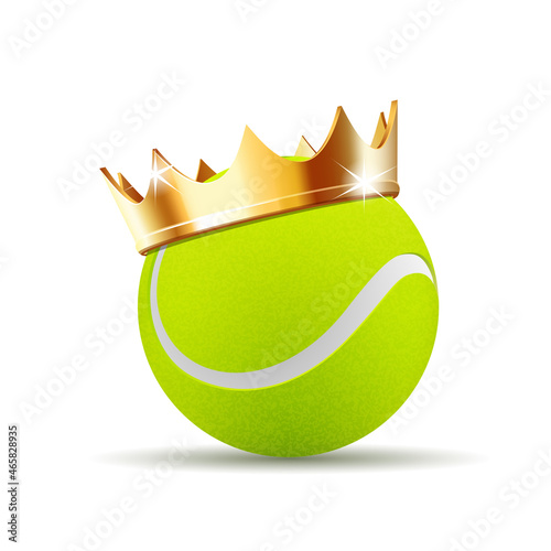 Tennis ball in golden royal crown. Concept of success in tennis sport.