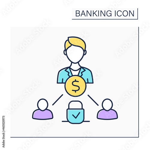 Escrow color icon. Third party holds an asset or funds before transfer from one party to another.Banking functions concept. Isolated vector illustration