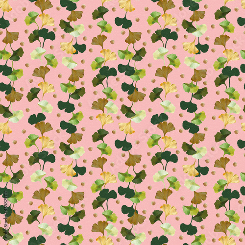 Watercolor Ginkgo leaves seamless pattern, botanical background