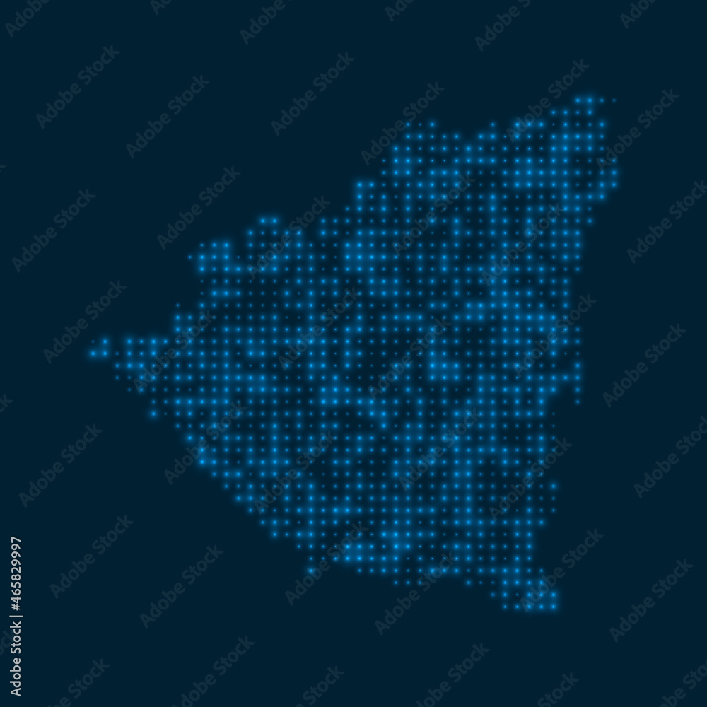 Nicaragua dotted glowing map. Shape of the country with blue bright bulbs. Vector illustration.