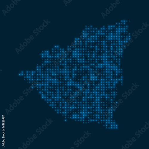 Nicaragua dotted glowing map. Shape of the country with blue bright bulbs. Vector illustration.