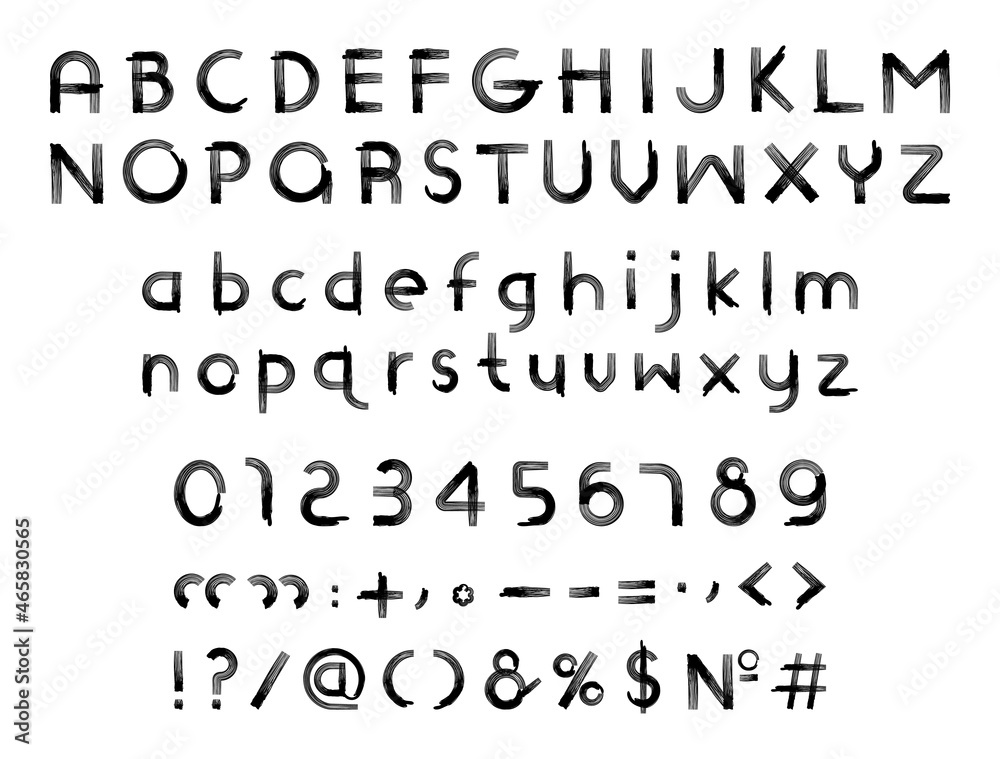 Geometric style alphabet created with textured brush. Grunge letters, numbers and punctuation marks. Geometric style alphabet created with textured brush. Grunge letters, numbers and punctuation marks.