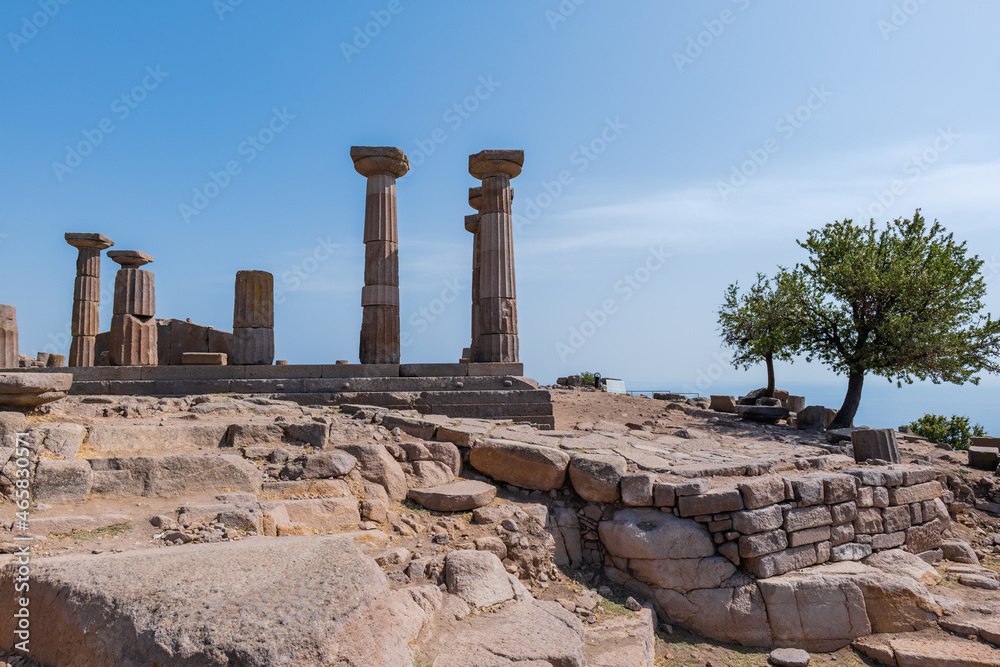 The Temple of Athena ruin in Assos archeological site, Turkey. Assos is famous for In the Academy of Assos, where Aristotle became a chief to a group of philosophers.	
