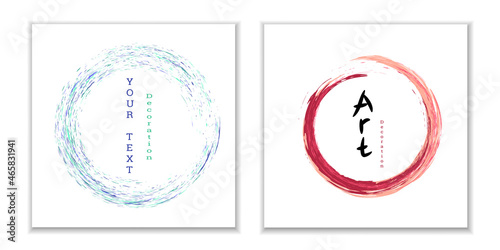Zen ink circle emblem. Set. Paint strokes. Multi-colored strokes. Design template for the design of banners, posters, booklets, covers, magazines. EPS 10