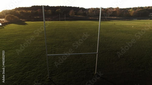 Empty rugby field in the autumn sunset