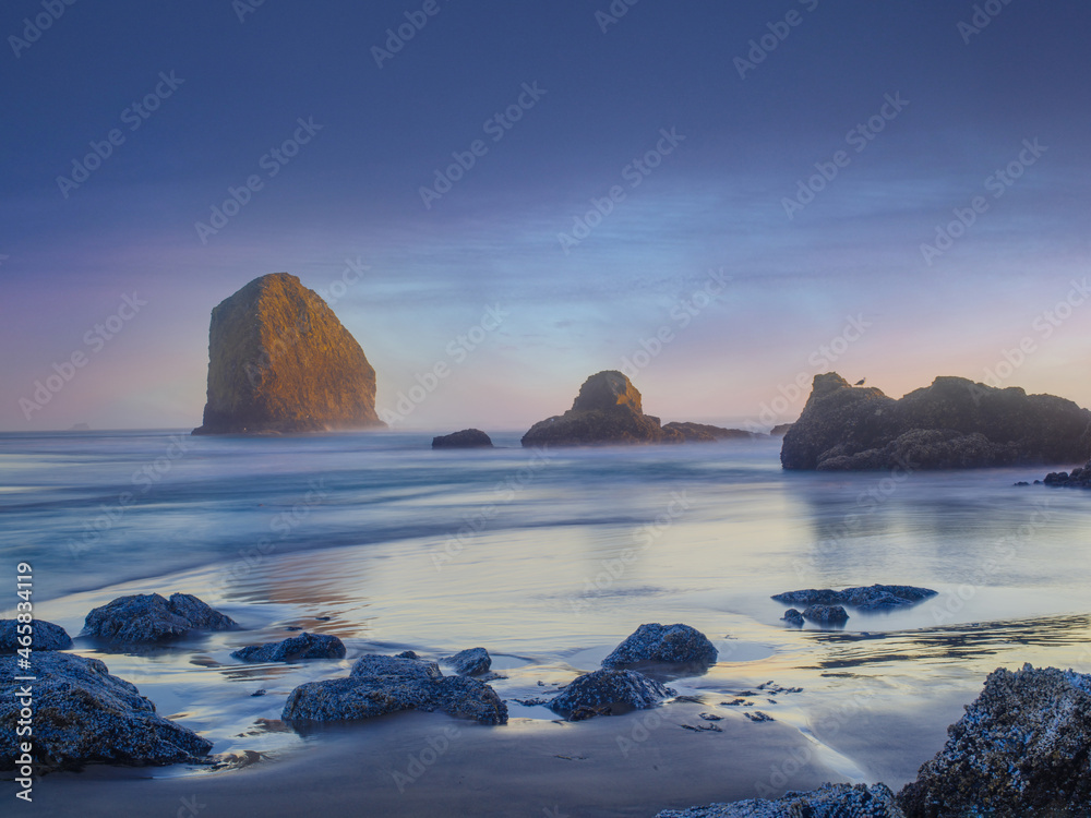 Futuristic panorama. There are many Rocks, stones, boulders in the ocean. Dust. Beauty of nature. There is no one in the photo. There is an empty space for insertion. Postcard, advertising.