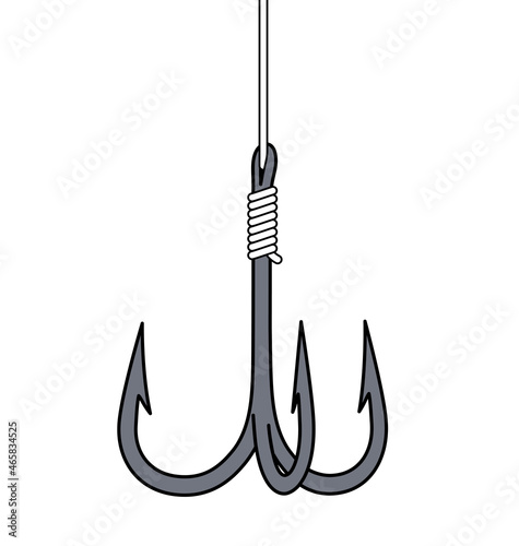 simple triple 3 pronged fish hook with line