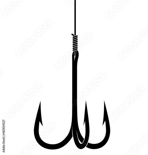 simple triple fish hook with line silhouette