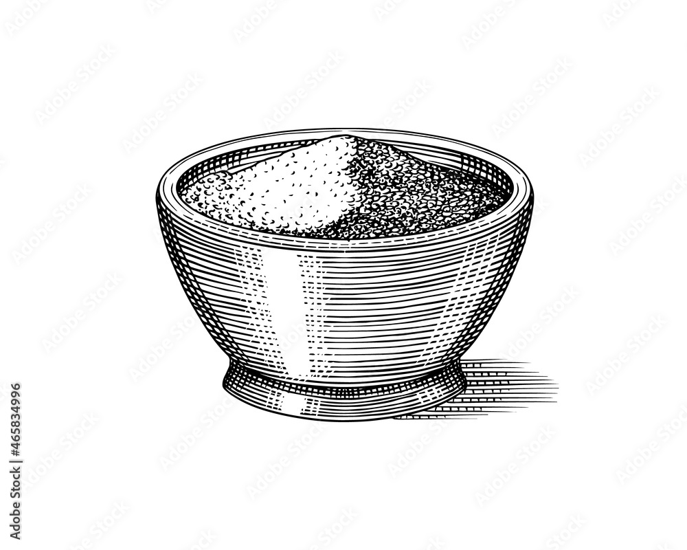 Chia seeds in a bowl. Salvia hispanica. Spice in a saucer. Condiment or  flavoring or granule or grain. Engraved hand drawn in old sketch and  vintage style. Stock Vector | Adobe Stock